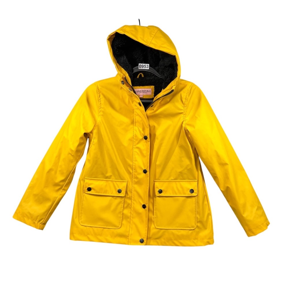 Urban Republic Rain Coat Girls M (10-12) Yellow Pockets Fleece Lined